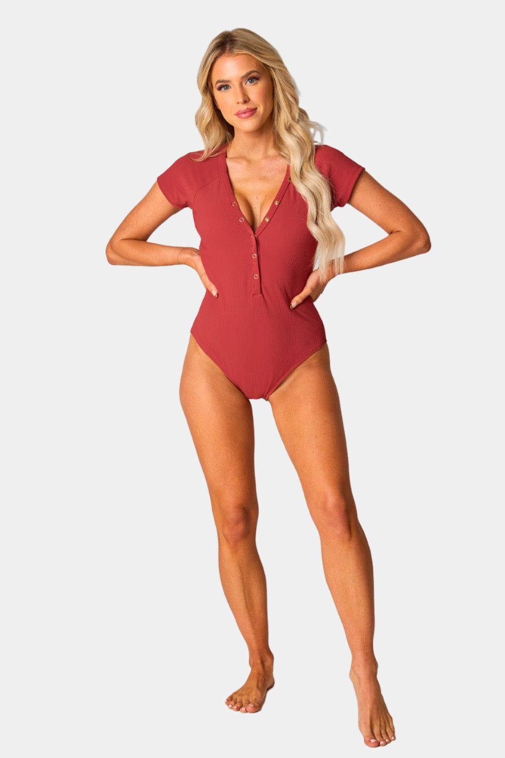 Mona Short Sleeve One-Piece Swimsuit - Rust