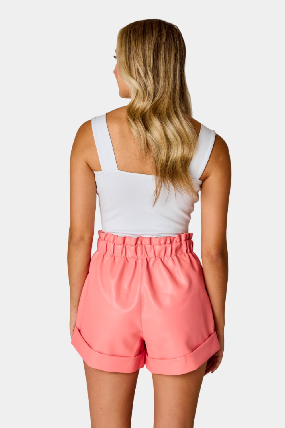 Peyton Paperbag Vegan Leather Shorts - Coral