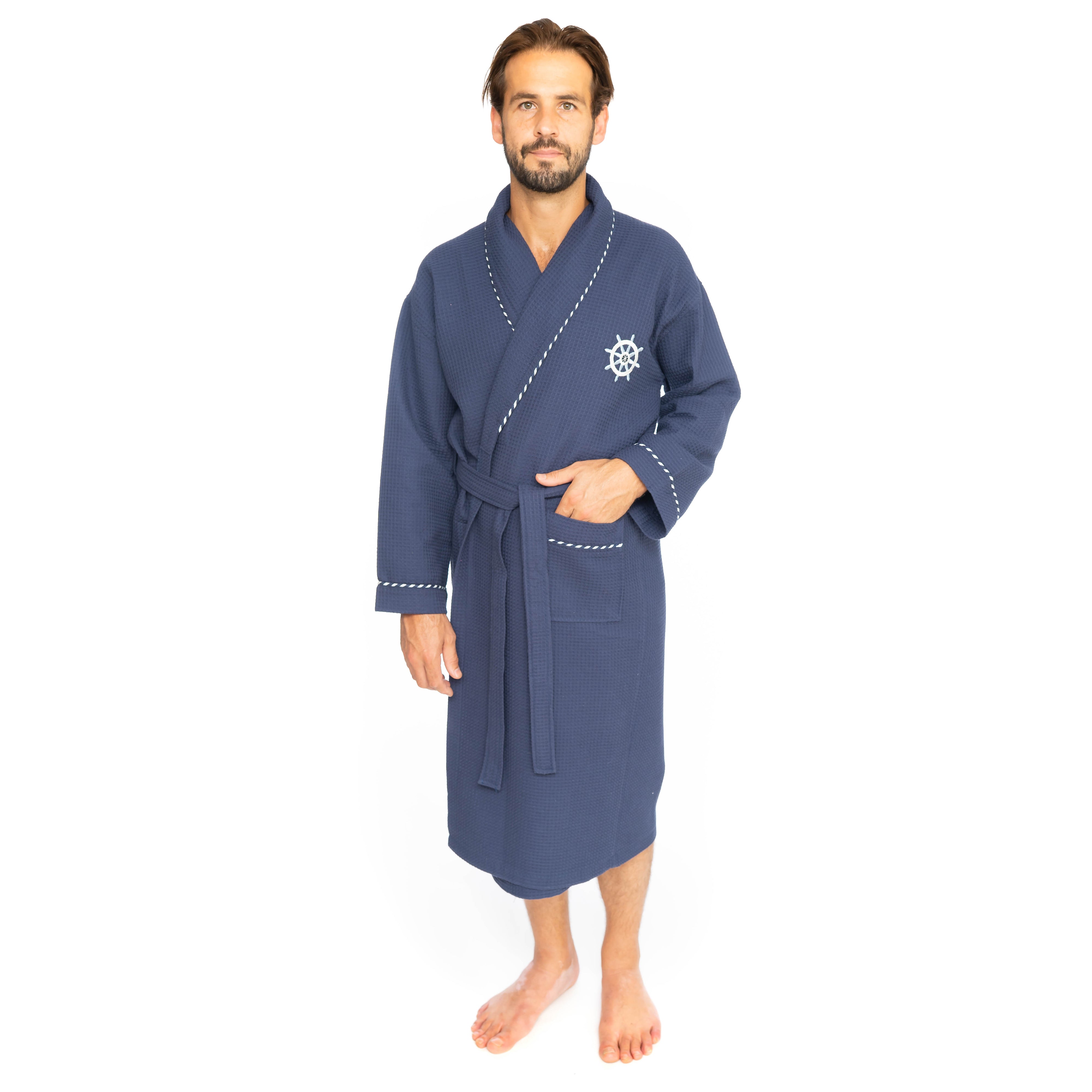 Classic Turkish Cotton Nautical Sailor Waffle Unisex Bathrobes