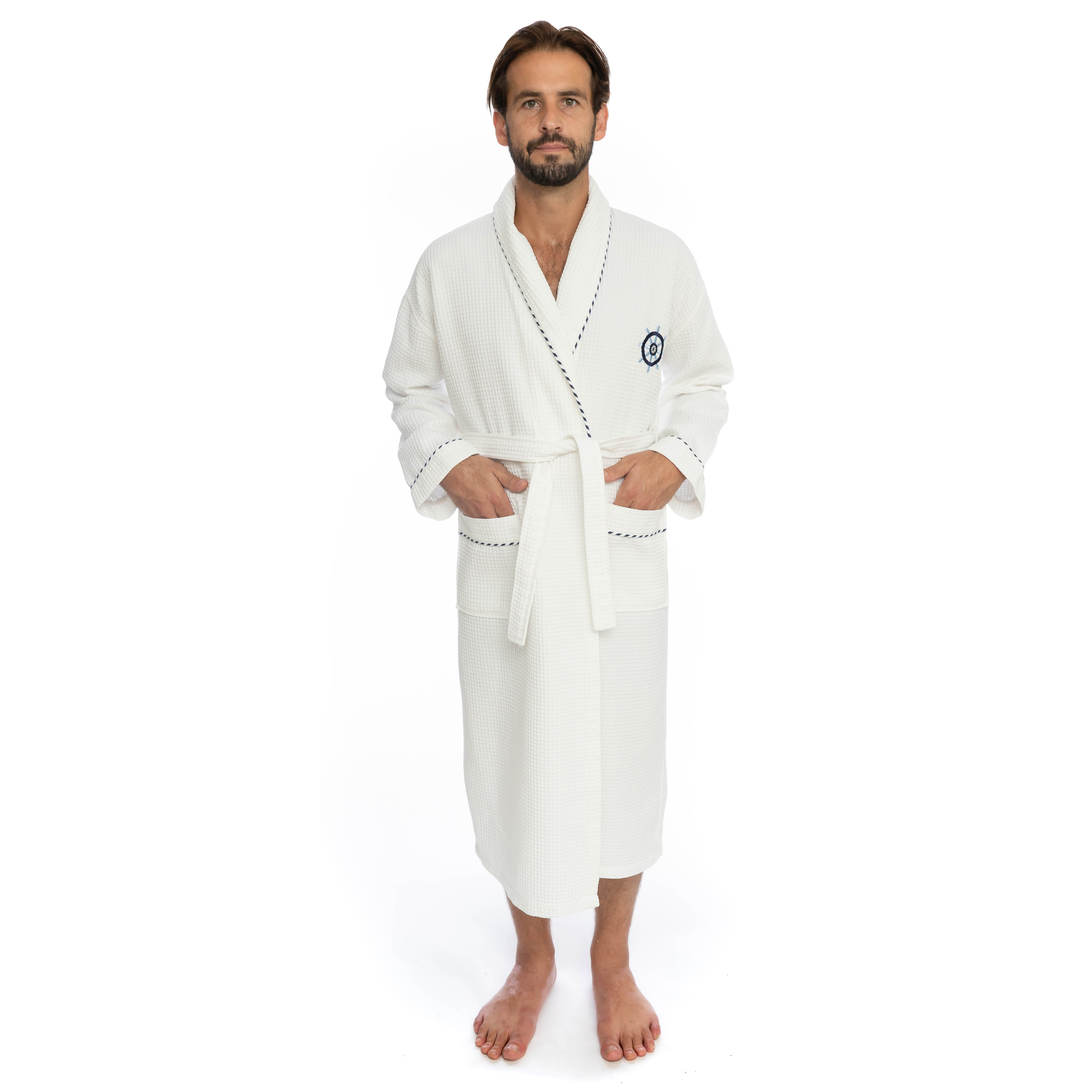 Classic Turkish Cotton Nautical Sailor Waffle Unisex Bathrobes