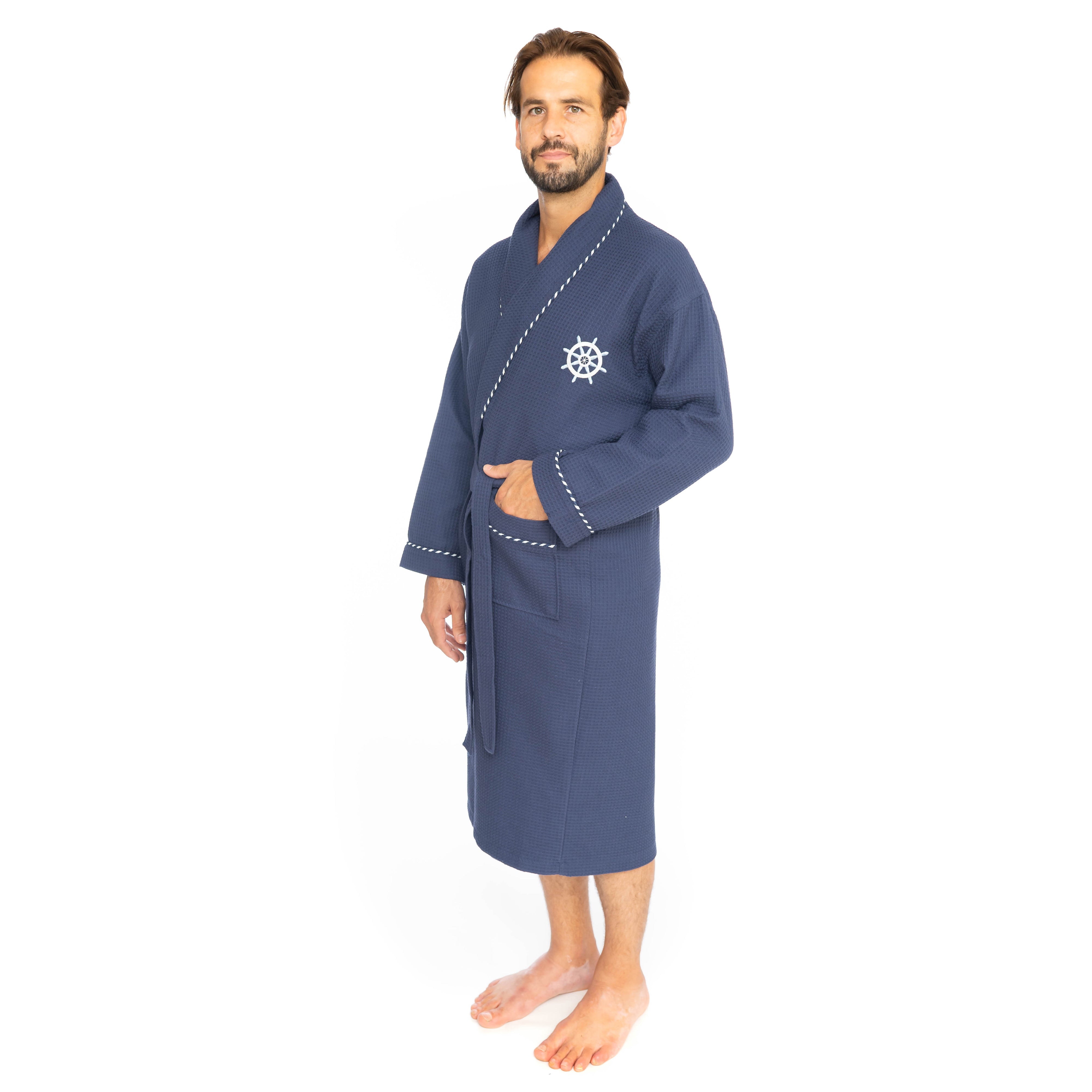 Classic Turkish Cotton Nautical Sailor Waffle Unisex Bathrobes