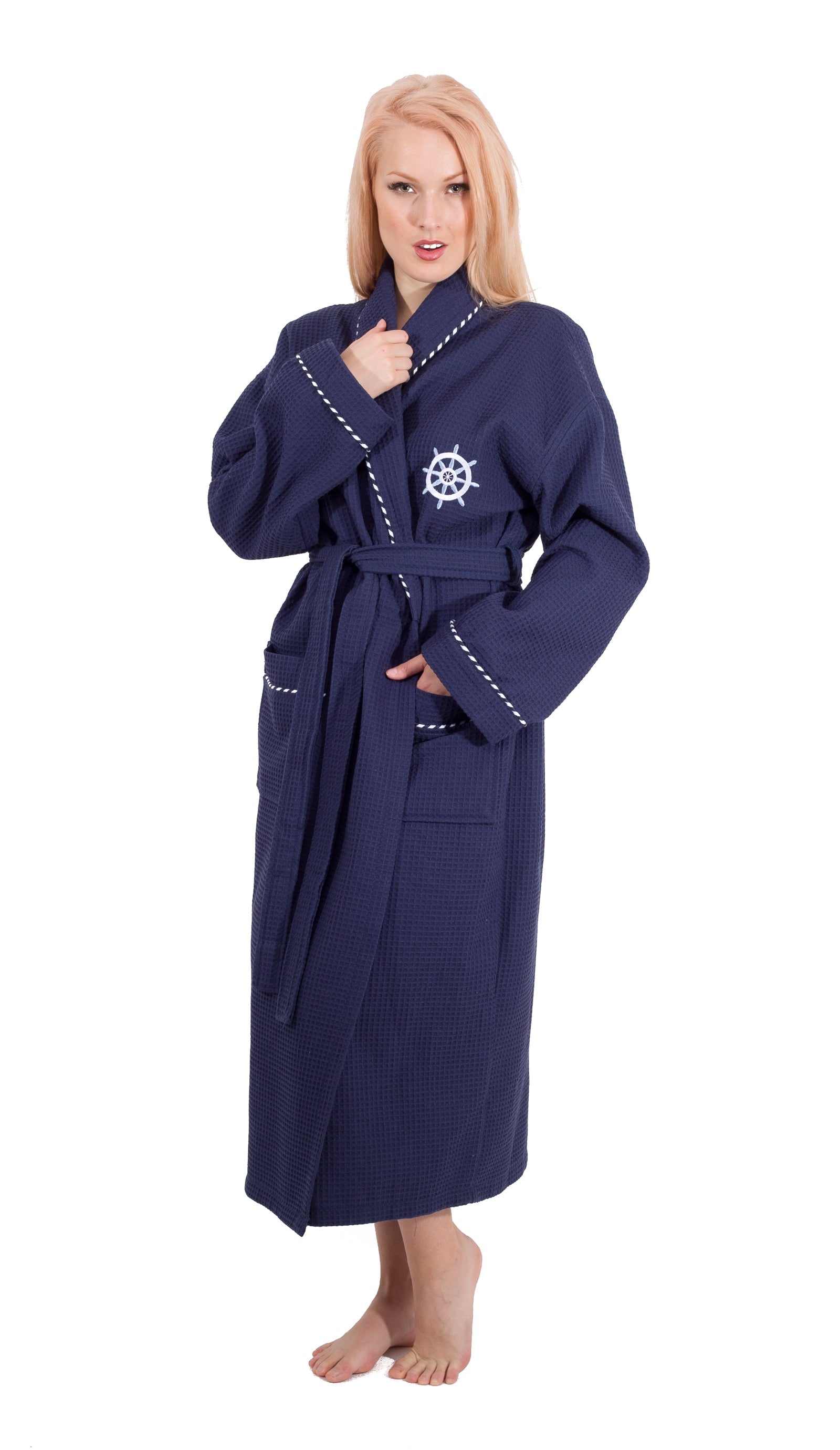 Classic Turkish Cotton Nautical Sailor Waffle Unisex Bathrobes