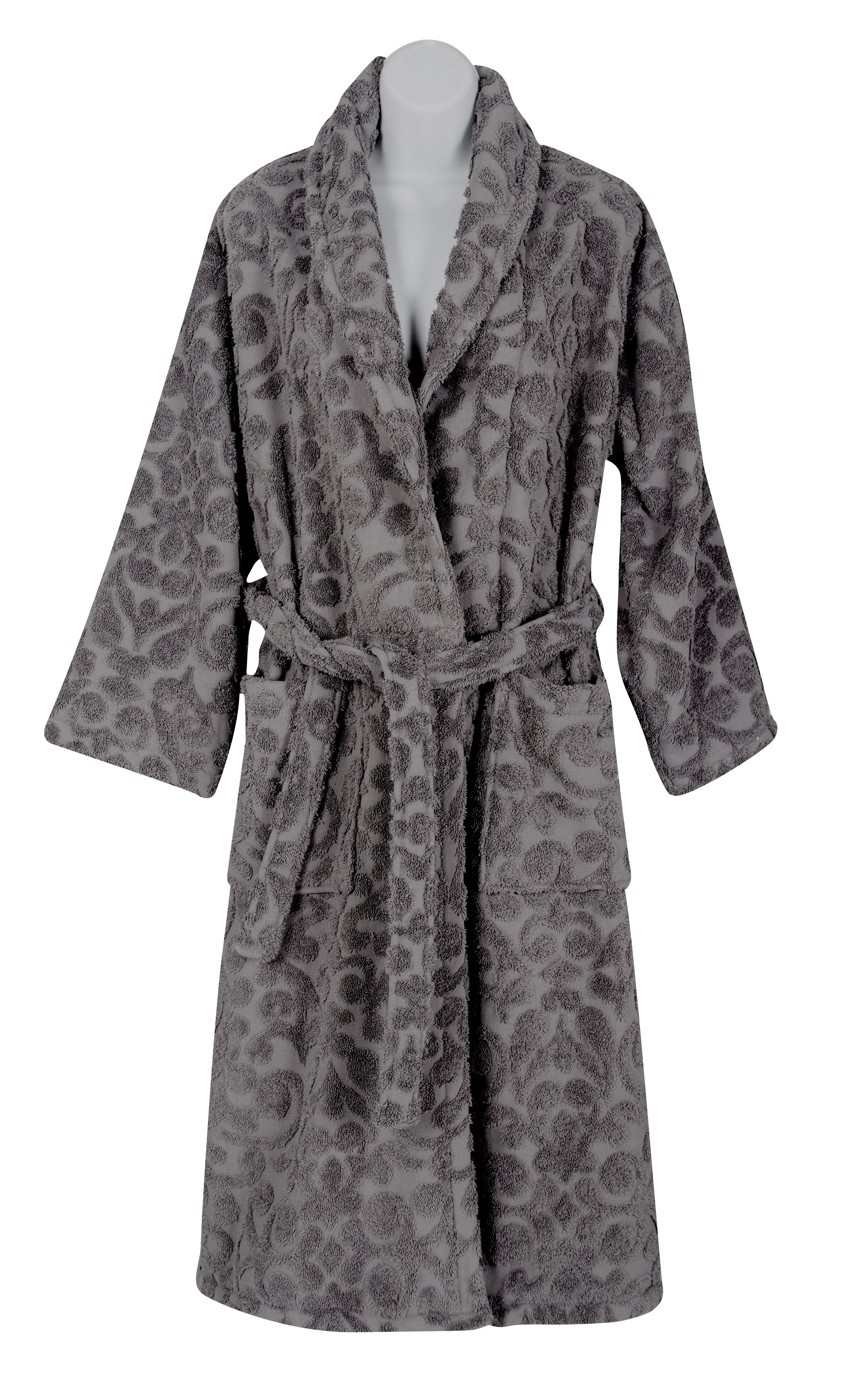 Duchene Jacquard Turkish Cotton Terry Bathrobe - Floral Design