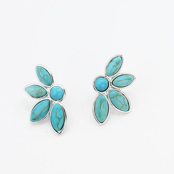 Half Turquoise Flower Silver Earrings