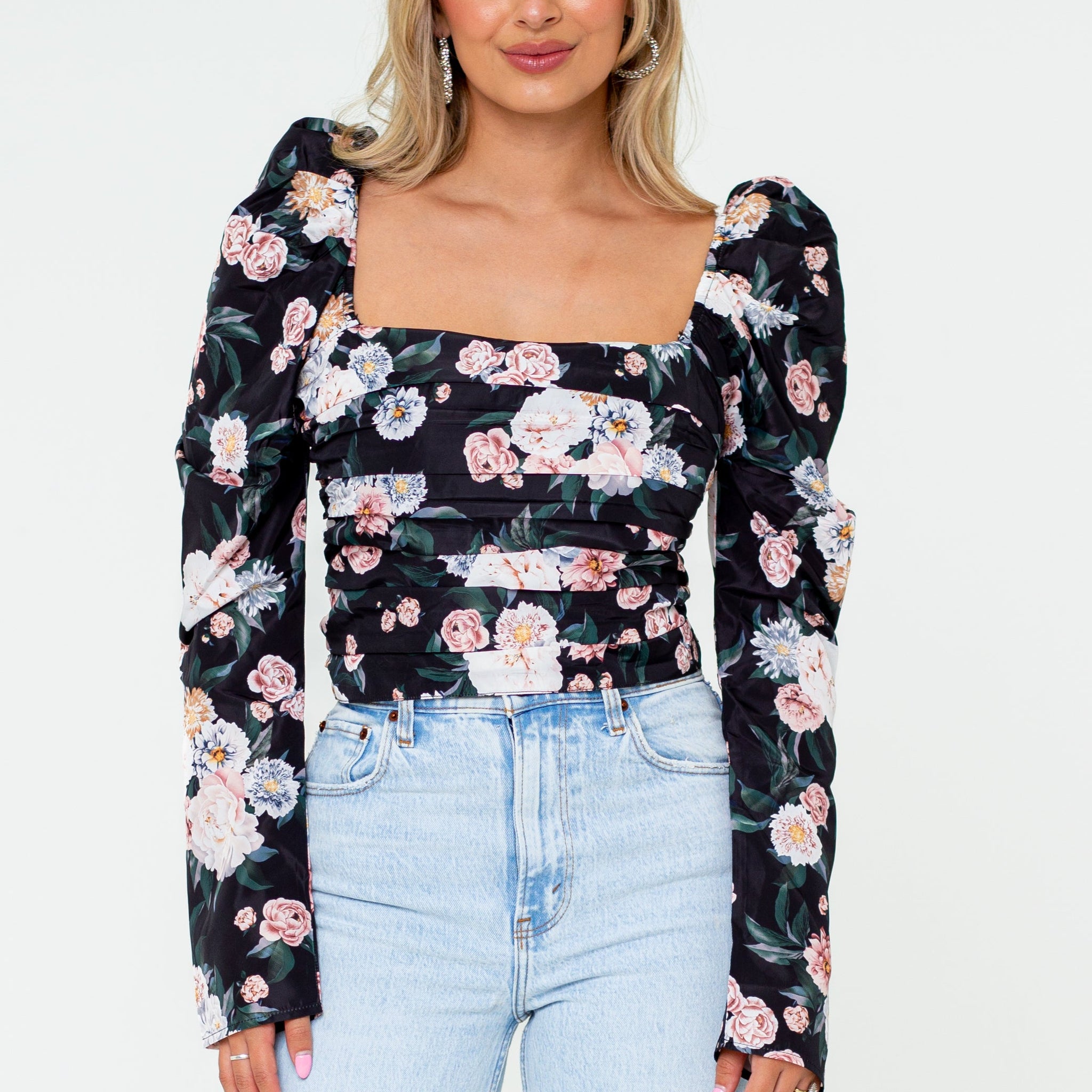 Dutchess Pleated Long Sleeve Top - Sleeping Garden