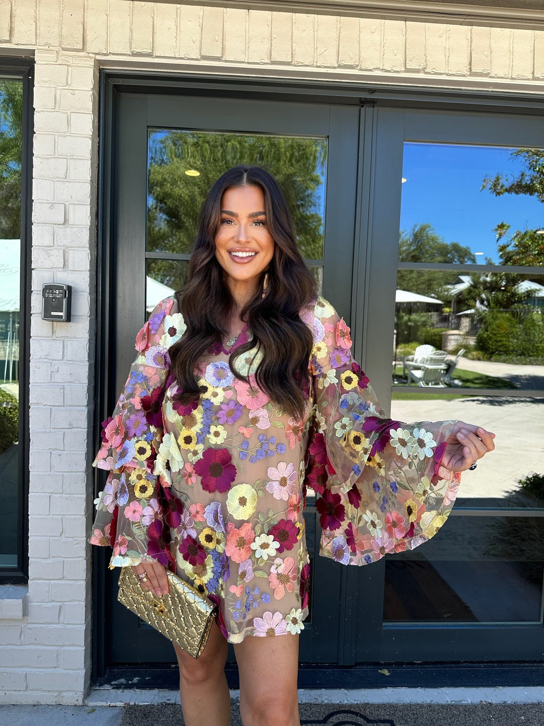 Gayle Long Sleeve Mini Dress - Gerber Daisy