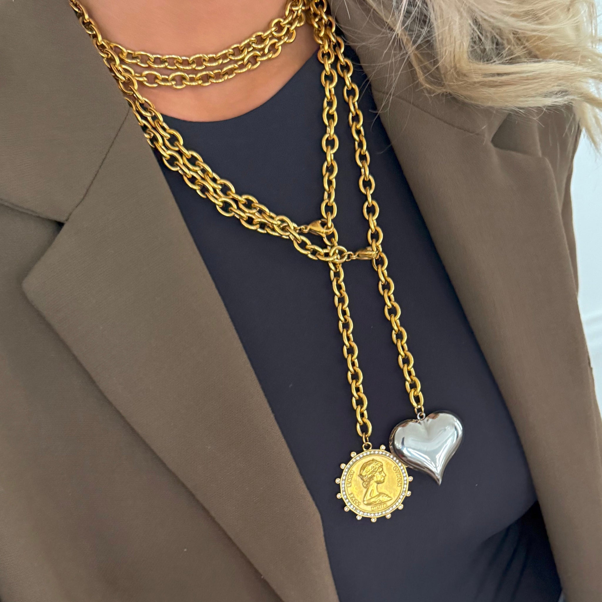TWO TONED HEART NECKLACE