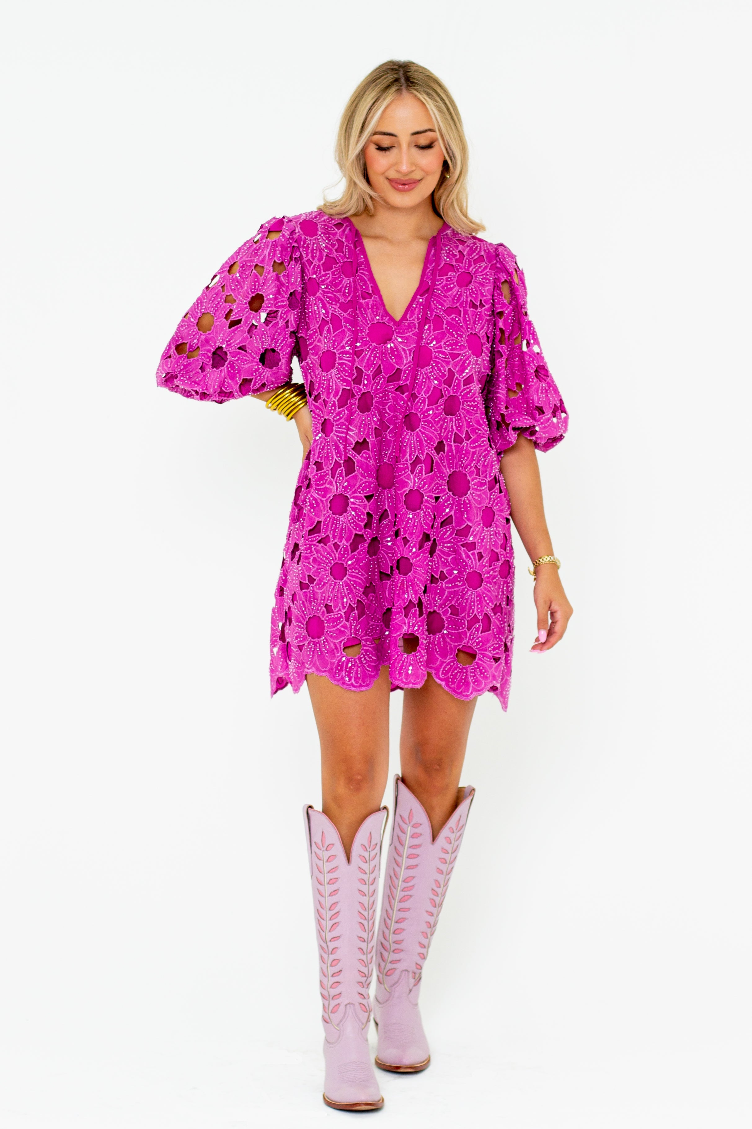 Deb Lace Mini Dress - Pink Harvest