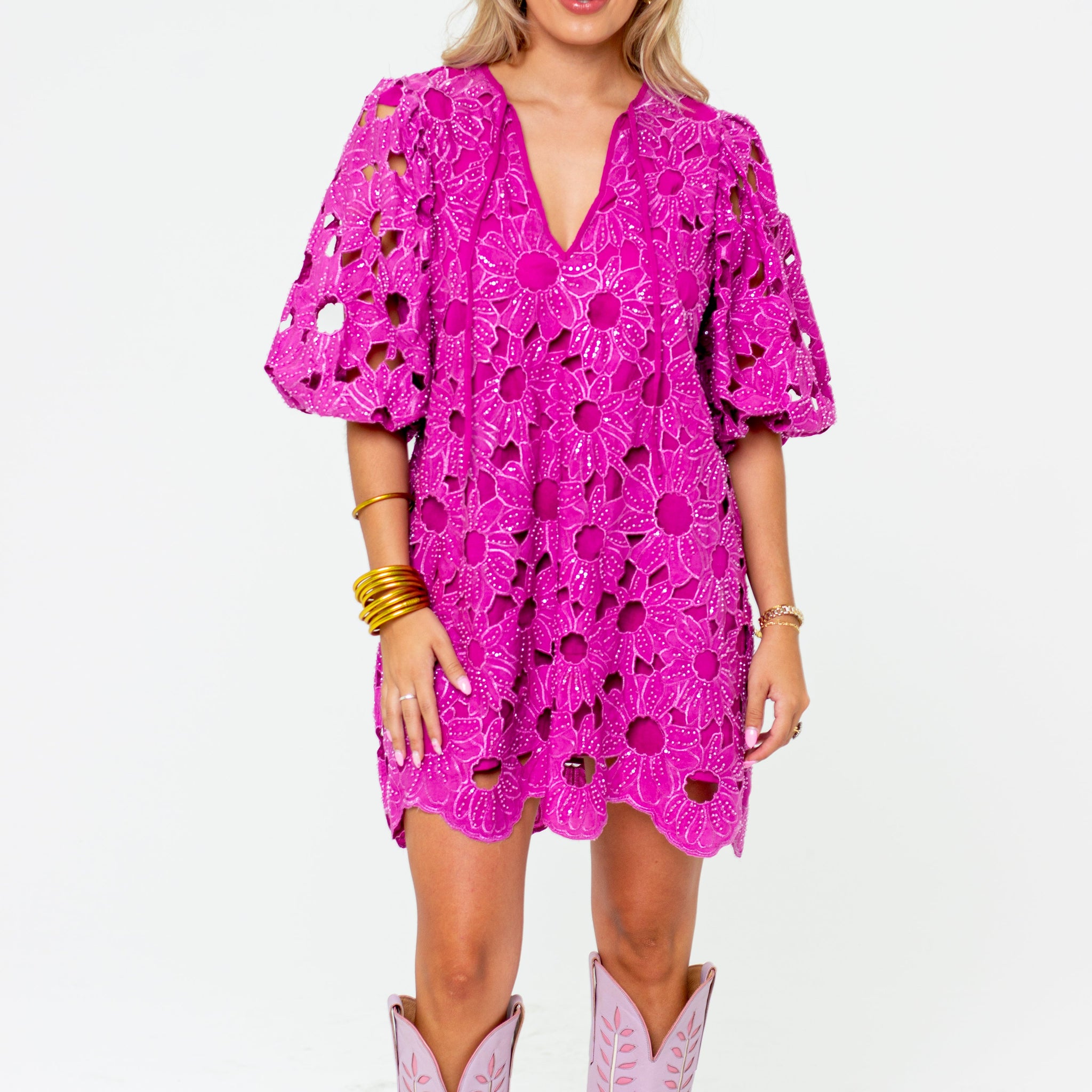 Deb Lace Mini Dress - Pink Harvest