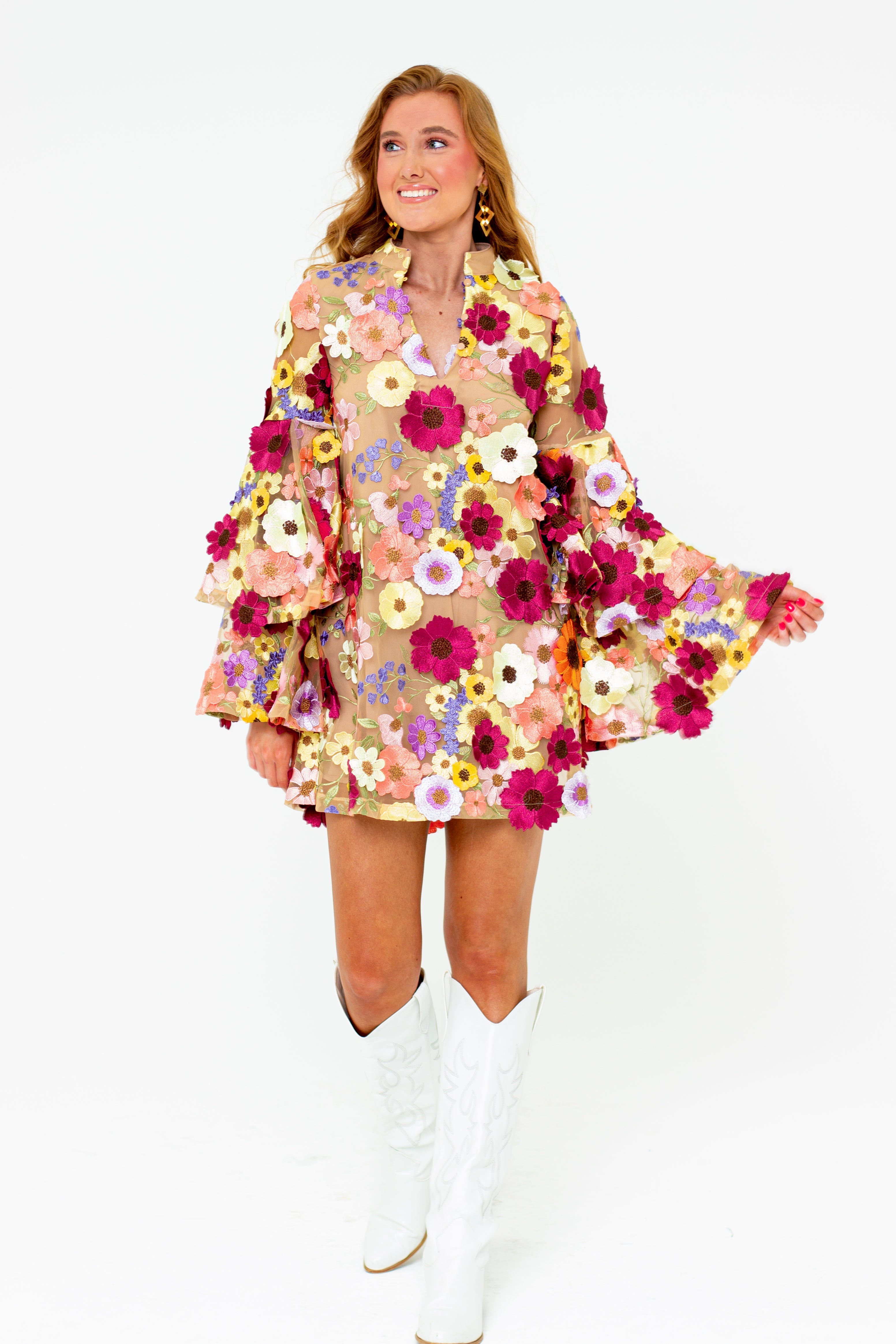 Gayle Long Sleeve Mini Dress - Gerber Daisy