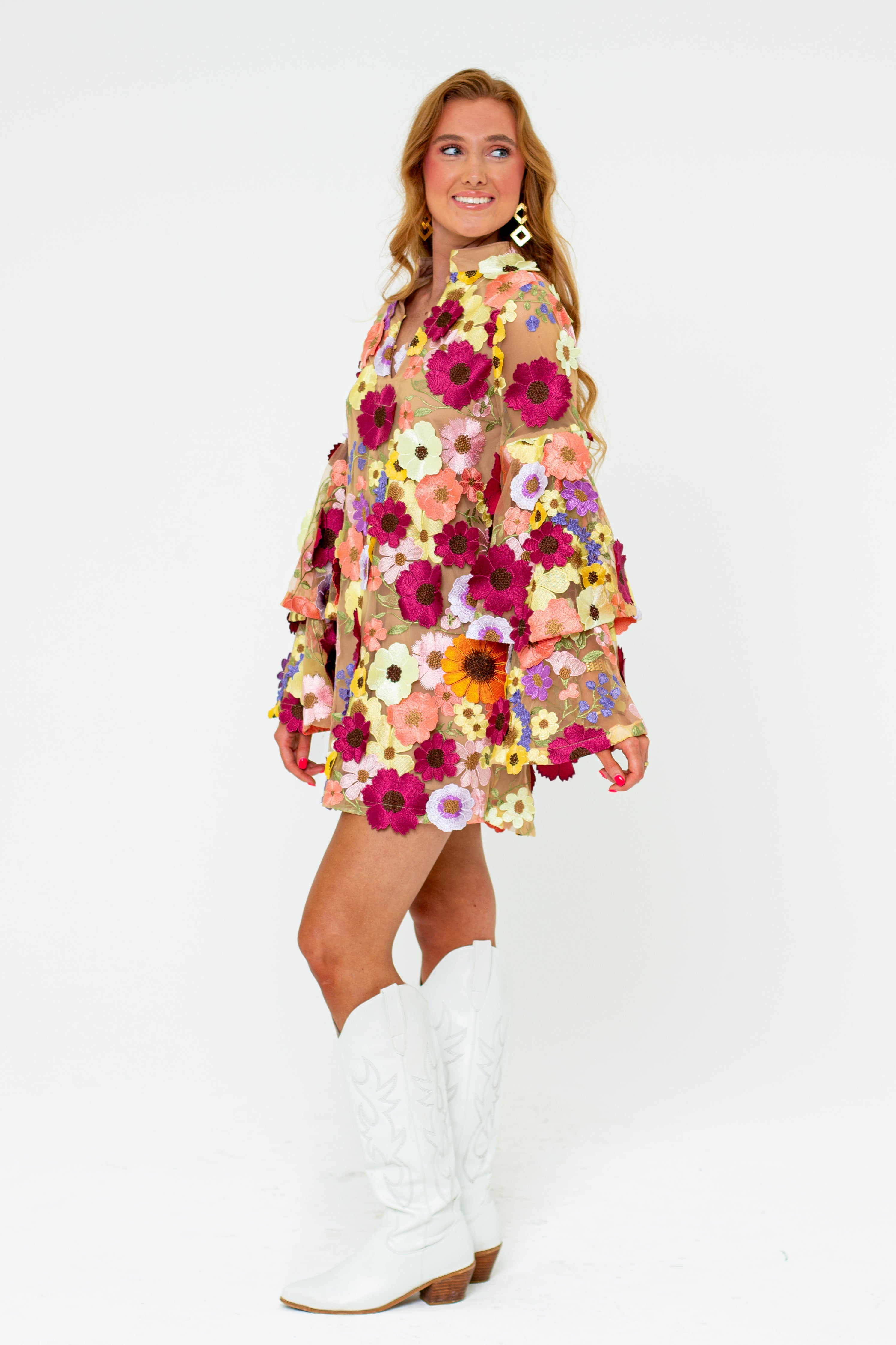 Gayle Long Sleeve Mini Dress - Gerber Daisy