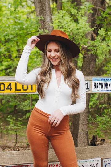 Ivy Henley Button Front Bodysuit - Cream