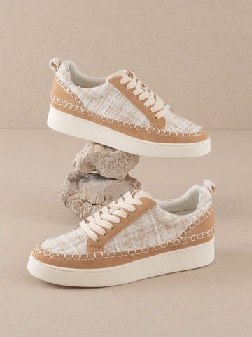 The Janie | Camel Tweed Wrapped Low Tops