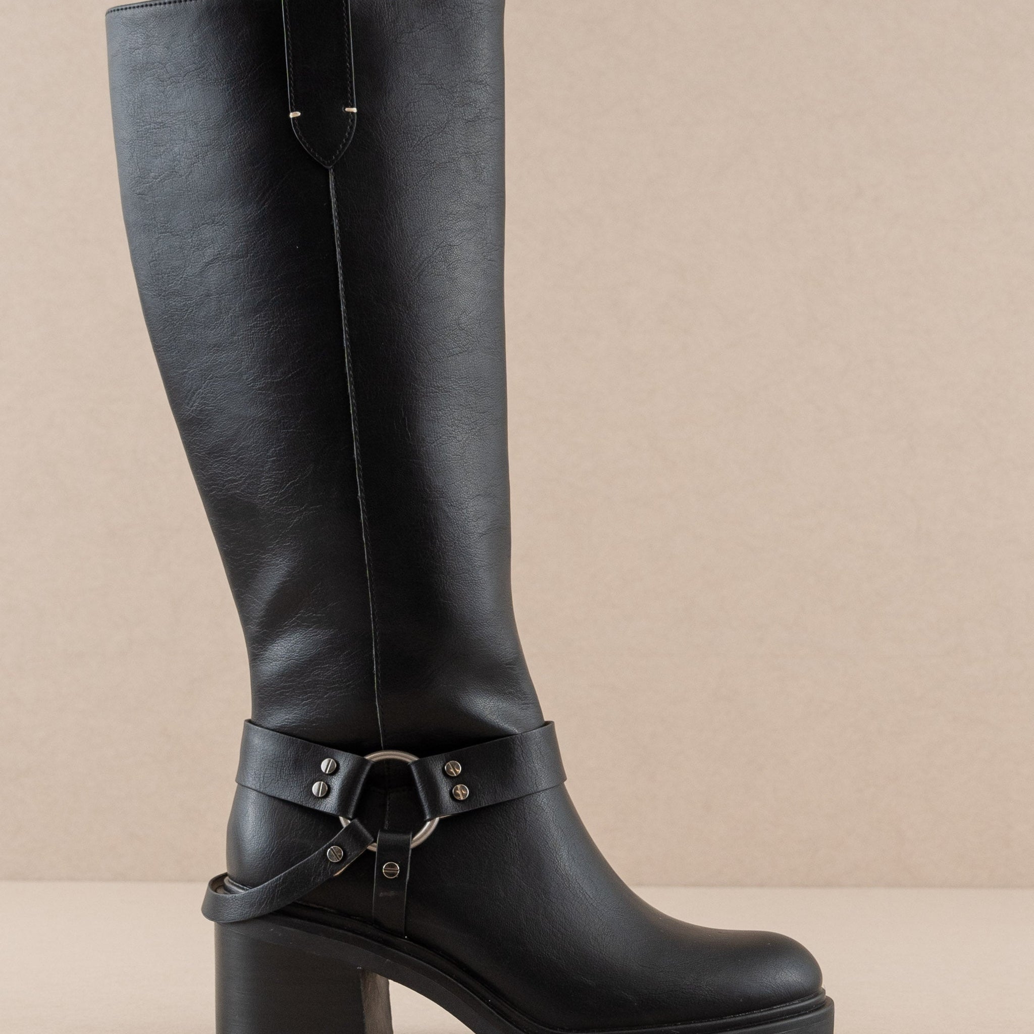 The Leanne | Black Moto Knee High Boot