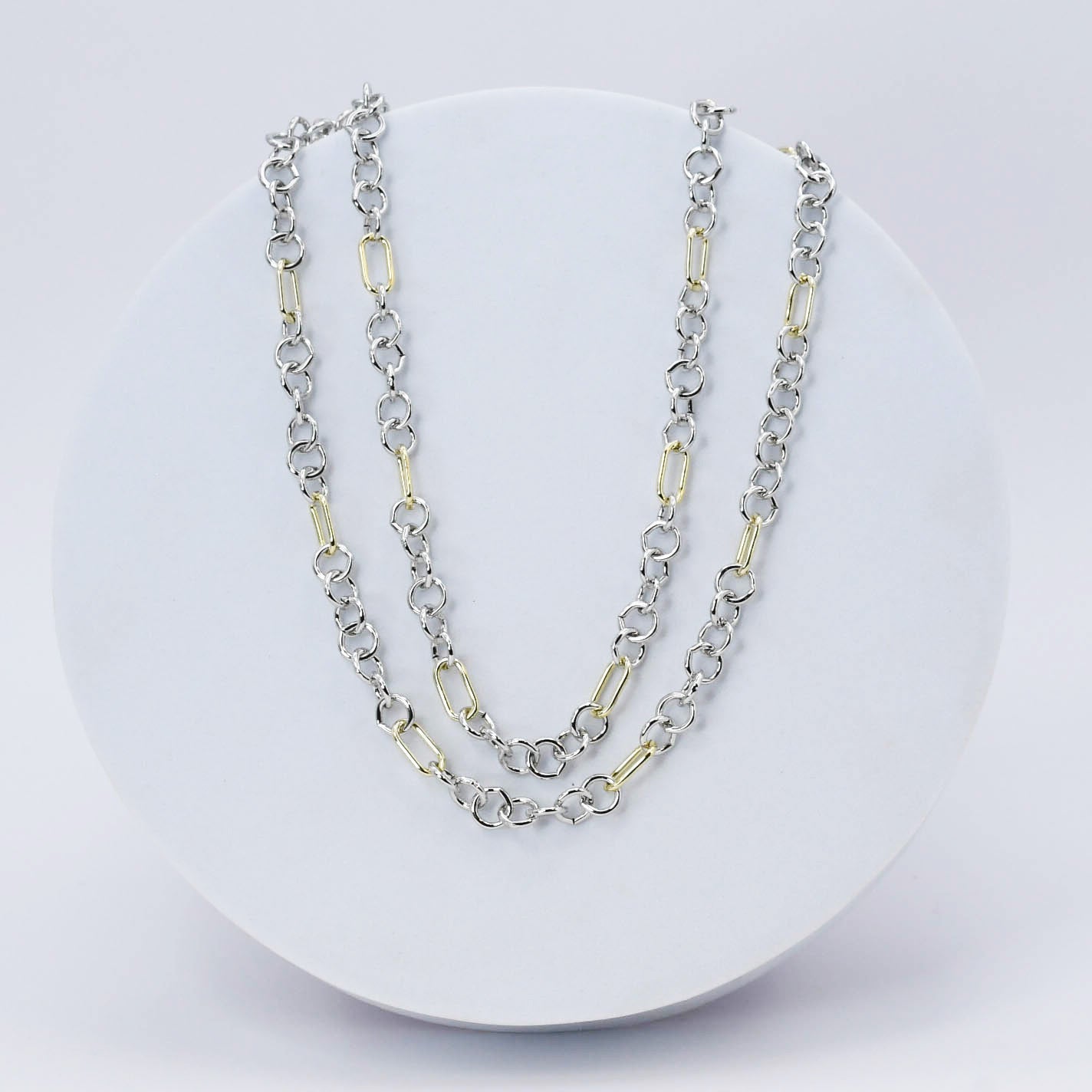 Mixed Metal Link Layer Silver Necklace