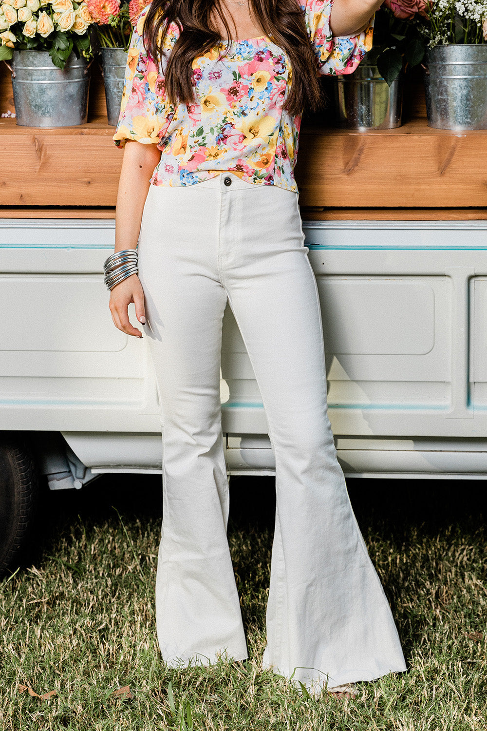 Moonshine High-Waisted Flare Jeans - White