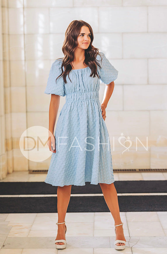 Brynn Crystal Blue Texture Dress - DM Exclusive - Maternity Friendly - FINAL SALE