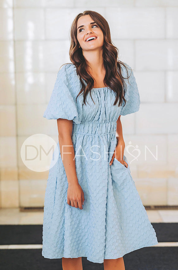 Brynn Crystal Blue Texture Dress - DM Exclusive - Maternity Friendly - FINAL SALE