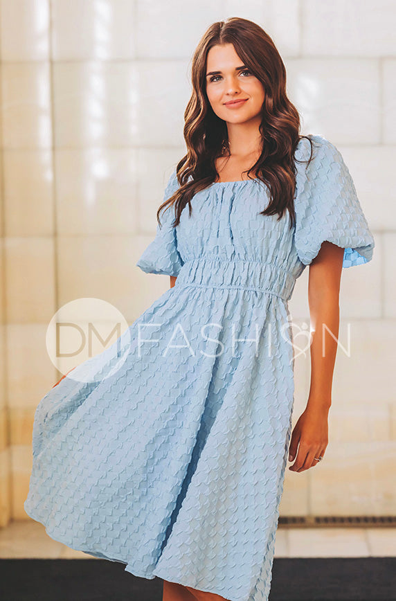 Brynn Crystal Blue Texture Dress - DM Exclusive - Maternity Friendly - FINAL SALE