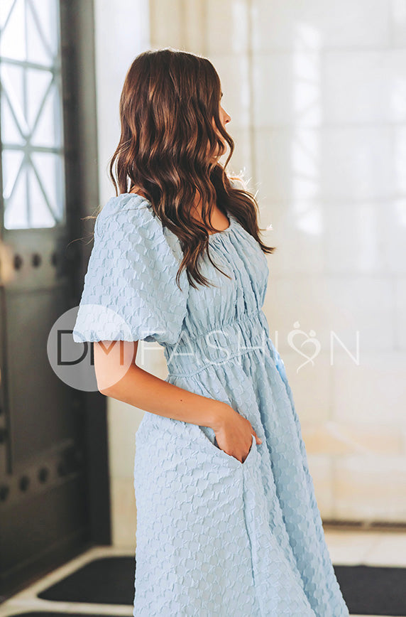 Brynn Crystal Blue Texture Dress - DM Exclusive - Maternity Friendly - FINAL SALE
