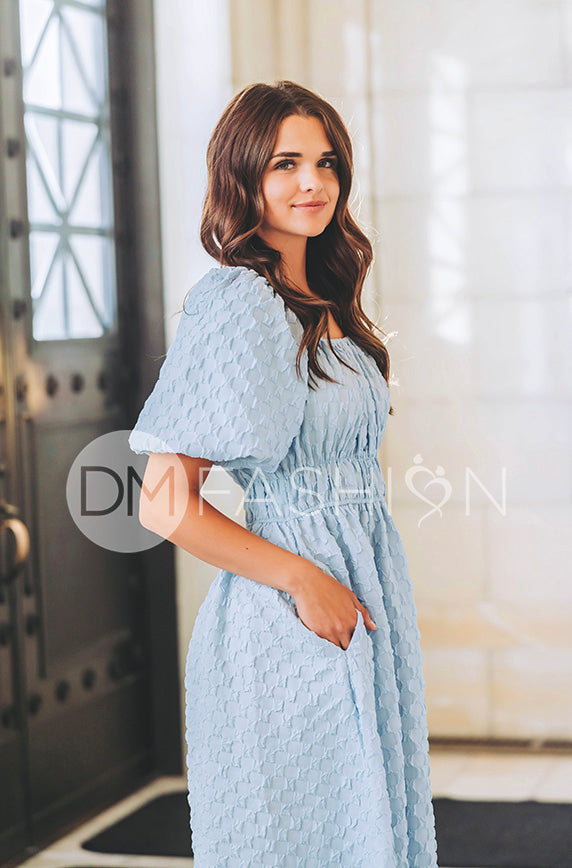 Brynn Crystal Blue Texture Dress - DM Exclusive - Maternity Friendly - FINAL SALE