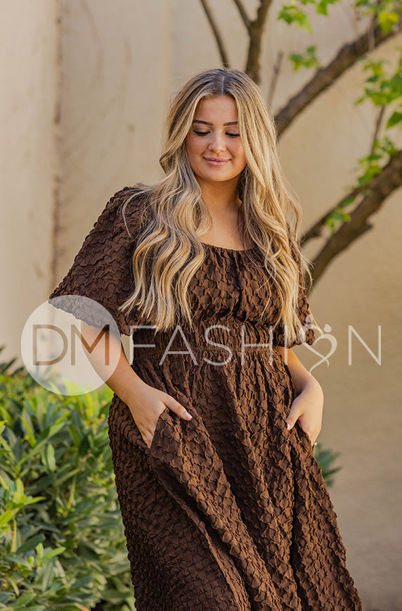 Brynn Coco Brown Texture Dress - DM Exclusive - Maternity Friendly - FINAL SALE