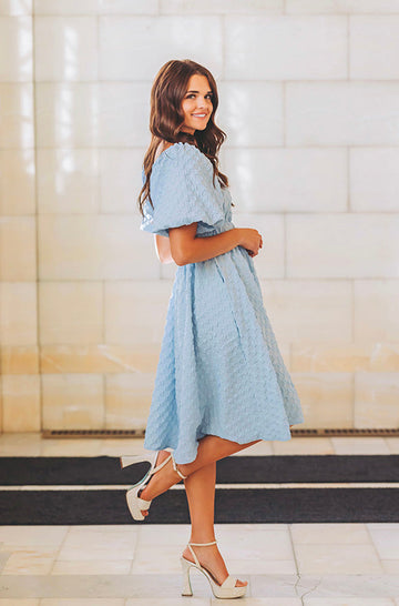 Brynn Crystal Blue Texture Dress - DM Exclusive - Maternity Friendly - FINAL SALE