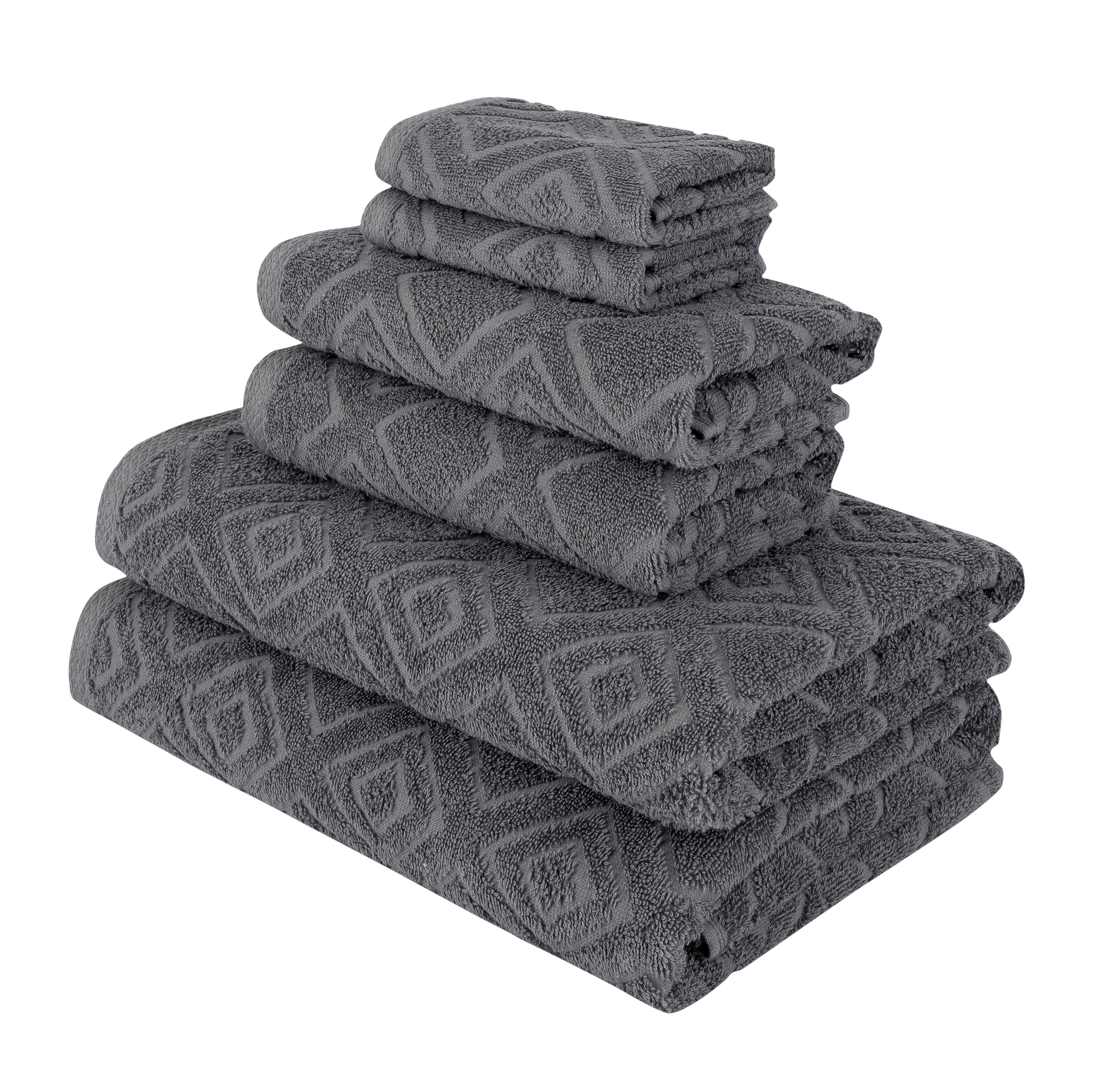 100% Turkish Cotton 6 Pieces Towel Set - Larue Jacquard Diamond Towel Collection Set of 6 - Includes 2 Bath Towels, 2 Hand Towels & 2 Washcloths