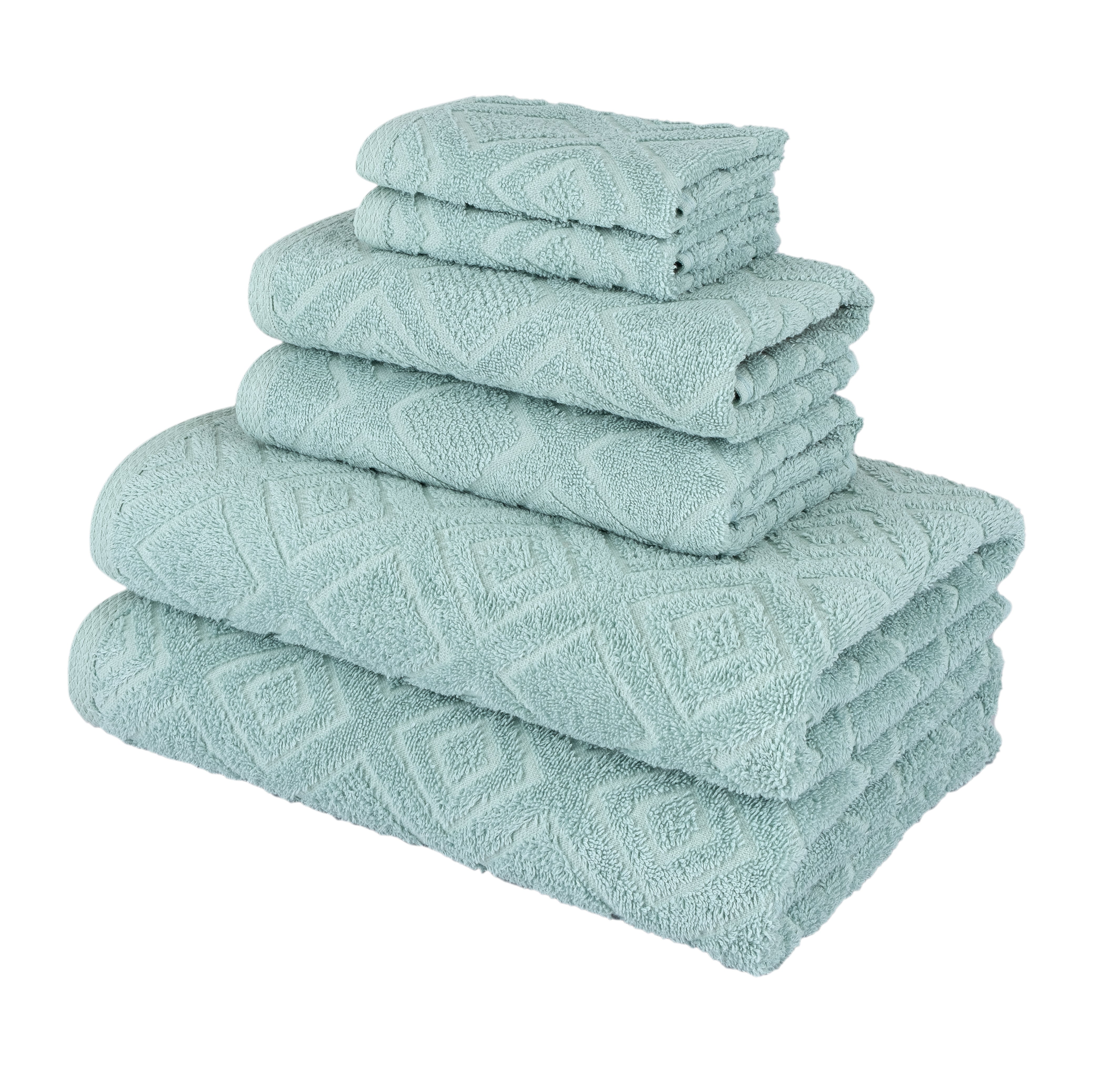 100% Turkish Cotton 6 Pieces Towel Set - Larue Jacquard Diamond Towel Collection Set of 6 - Includes 2 Bath Towels, 2 Hand Towels & 2 Washcloths
