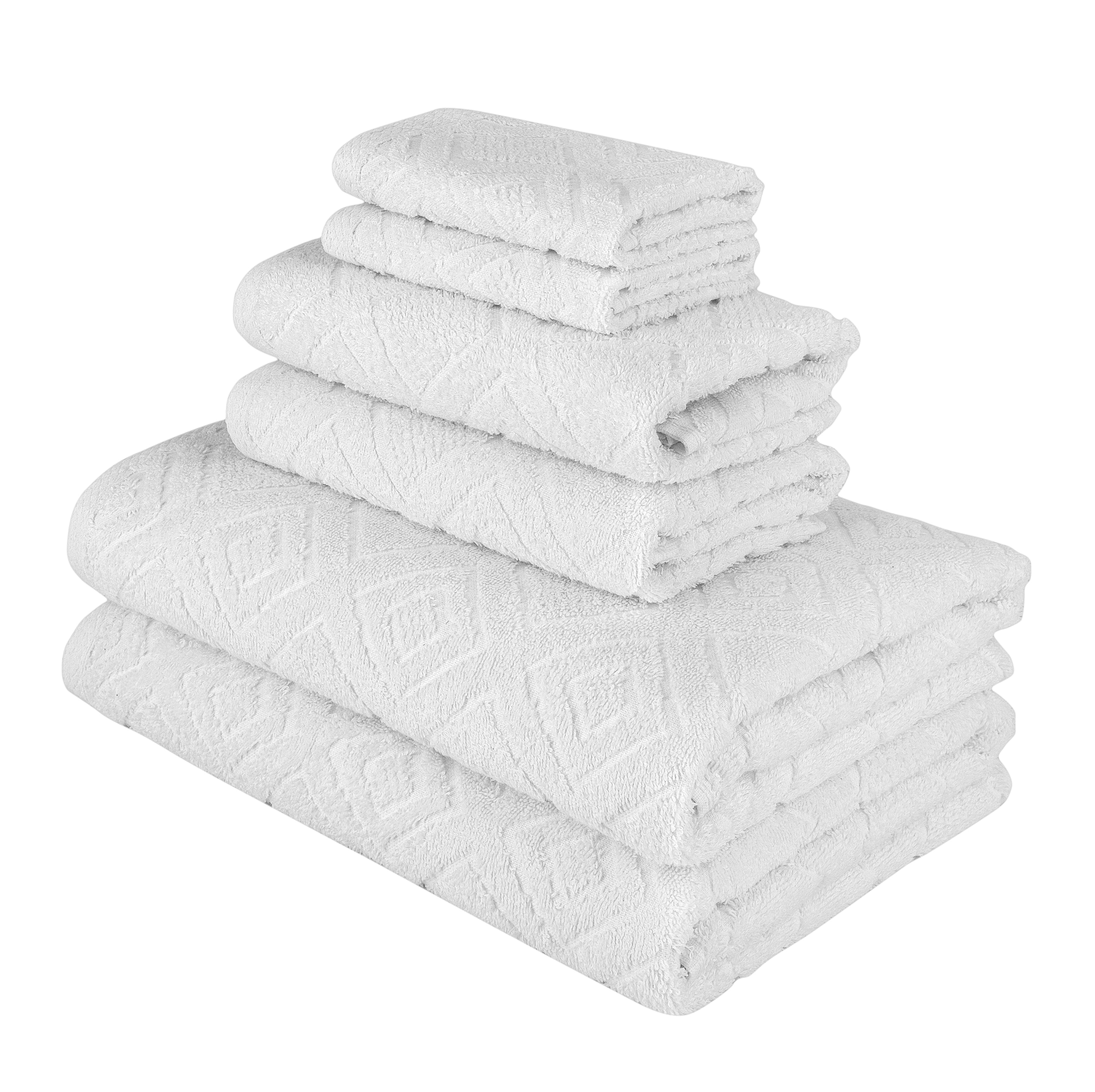 100% Turkish Cotton 6 Pieces Towel Set - Larue Jacquard Diamond Towel Collection Set of 6 - Includes 2 Bath Towels, 2 Hand Towels & 2 Washcloths