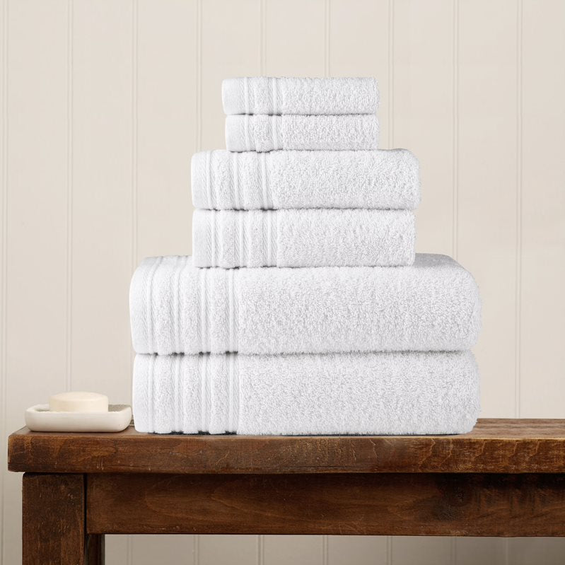 Luxury 6-Piece Shelly Towel Set - 100% Cotton Terry Cloth, 2 Bath Towels, 2 Hand Towels & 2 Washcloths, Soft, Quick Dry & High Absorbent