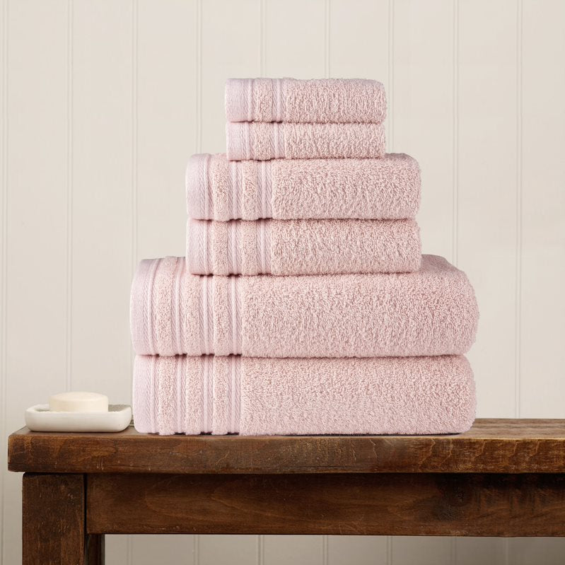 Luxury 6-Piece Shelly Towel Set - 100% Cotton Terry Cloth, 2 Bath Towels, 2 Hand Towels & 2 Washcloths, Soft, Quick Dry & High Absorbent
