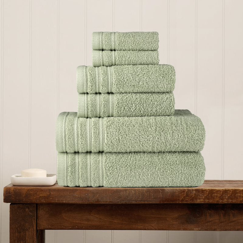 Luxury 6-Piece Shelly Towel Set - 100% Cotton Terry Cloth, 2 Bath Towels, 2 Hand Towels & 2 Washcloths, Soft, Quick Dry & High Absorbent