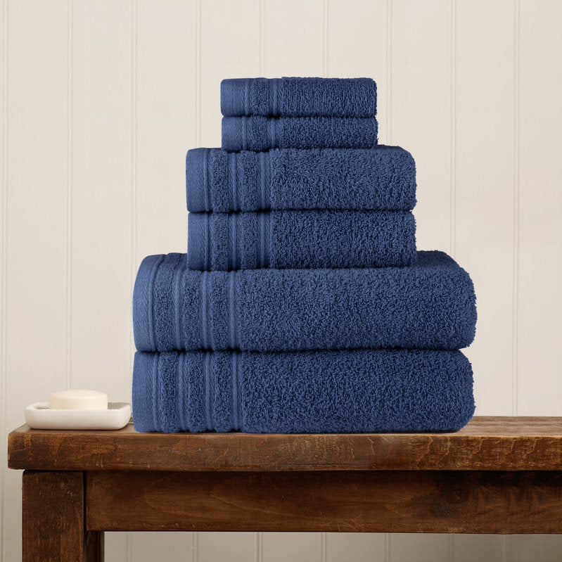 Luxury 6-Piece Shelly Towel Set - 100% Cotton Terry Cloth, 2 Bath Towels, 2 Hand Towels & 2 Washcloths, Soft, Quick Dry & High Absorbent