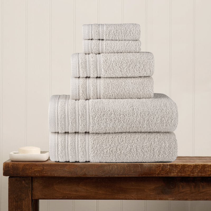 Luxury 6-Piece Shelly Towel Set - 100% Cotton Terry Cloth, 2 Bath Towels, 2 Hand Towels & 2 Washcloths, Soft, Quick Dry & High Absorbent