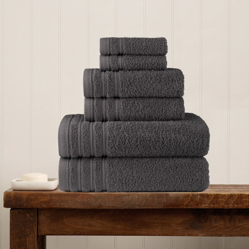Luxury 6-Piece Shelly Towel Set - 100% Cotton Terry Cloth, 2 Bath Towels, 2 Hand Towels & 2 Washcloths, Soft, Quick Dry & High Absorbent