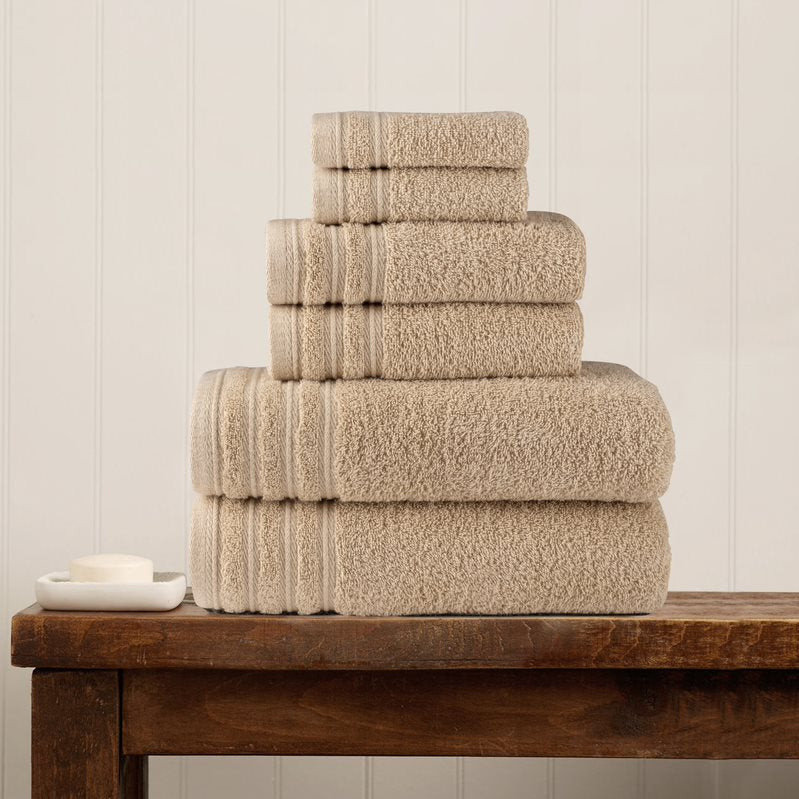 Luxury 6-Piece Shelly Towel Set - 100% Cotton Terry Cloth, 2 Bath Towels, 2 Hand Towels & 2 Washcloths, Soft, Quick Dry & High Absorbent
