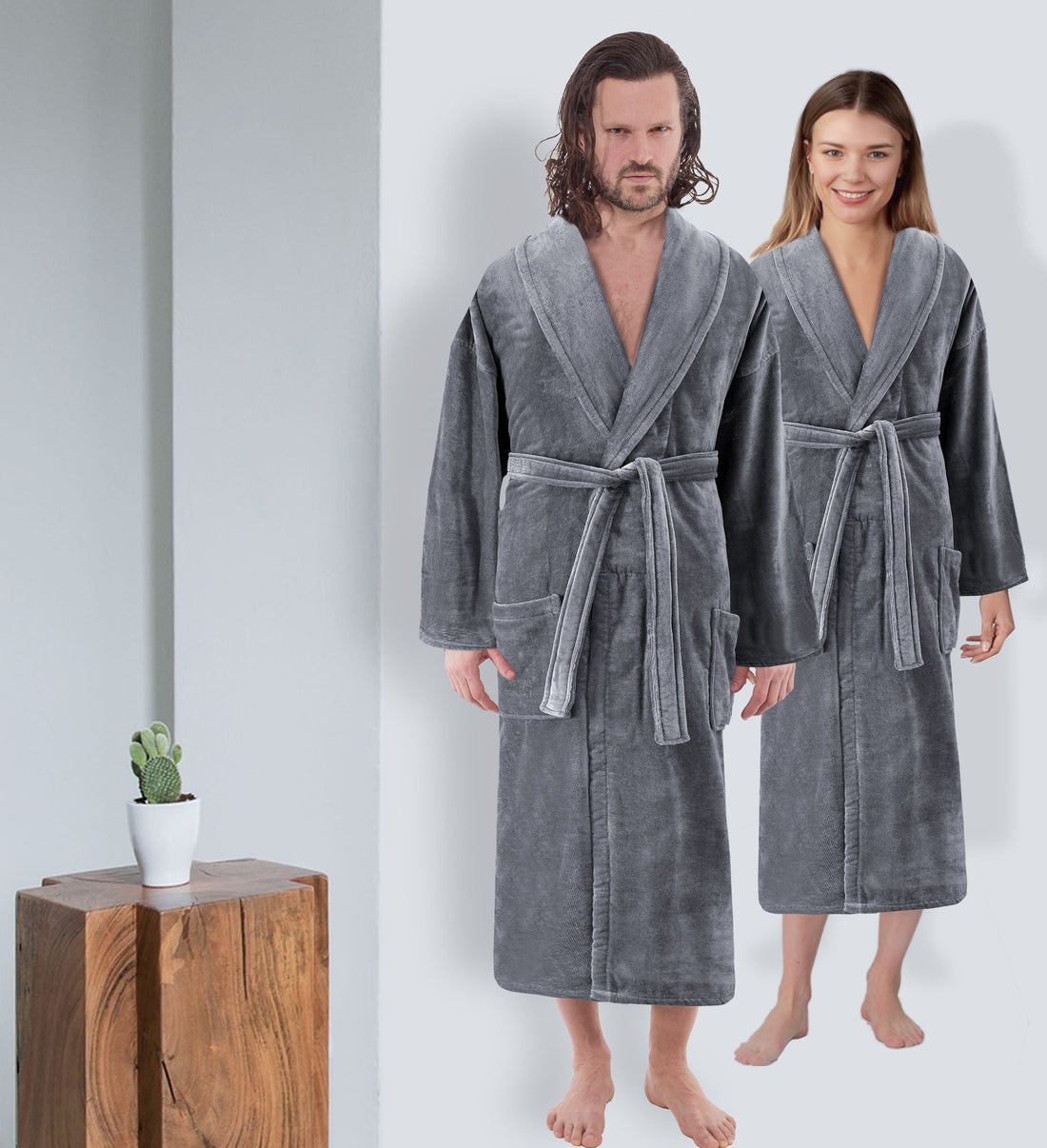 Velour Shawl Collar Luxury Turkish Cotton Bathrobe One Big Size Fits All