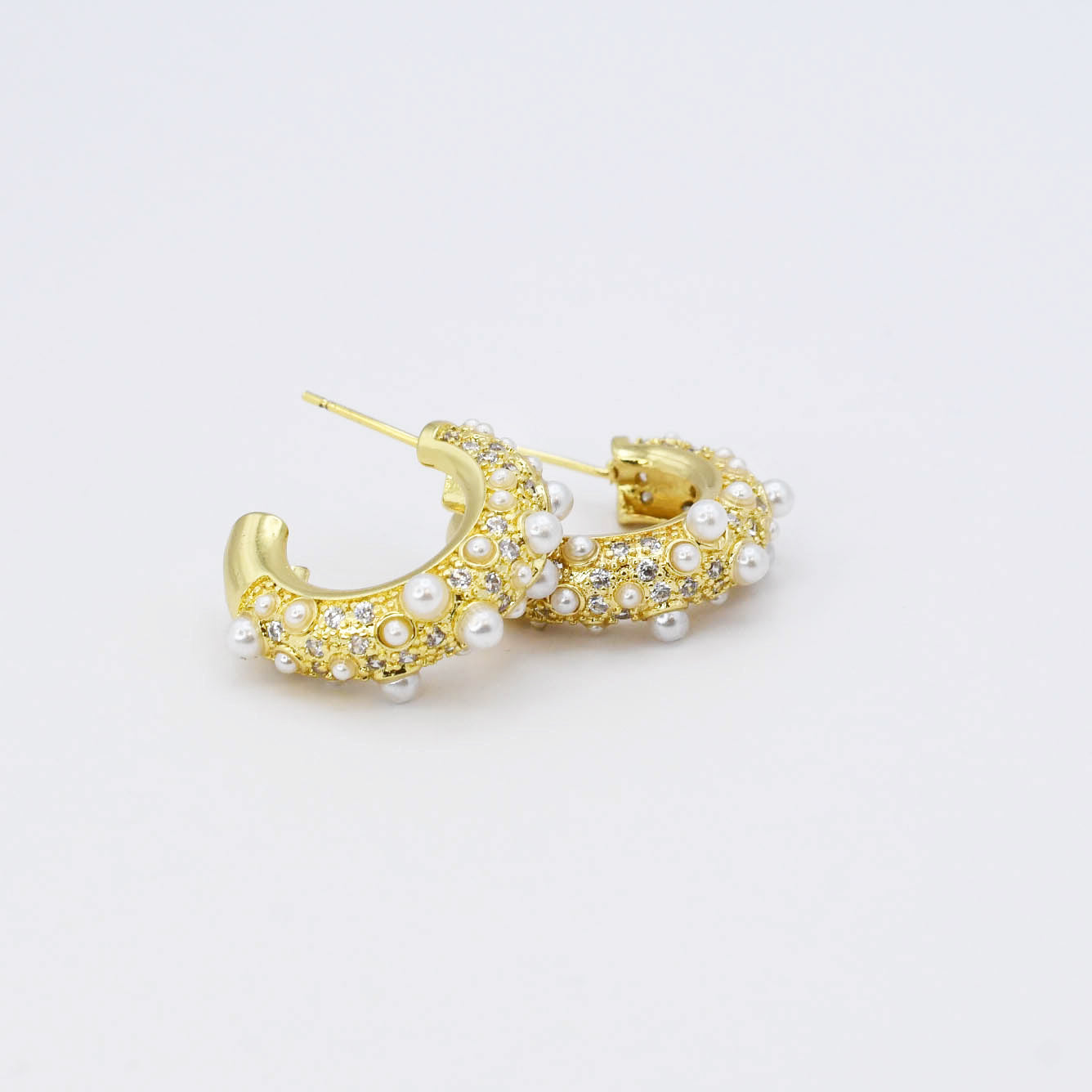Pearl Crystal Gold Hoop Earring