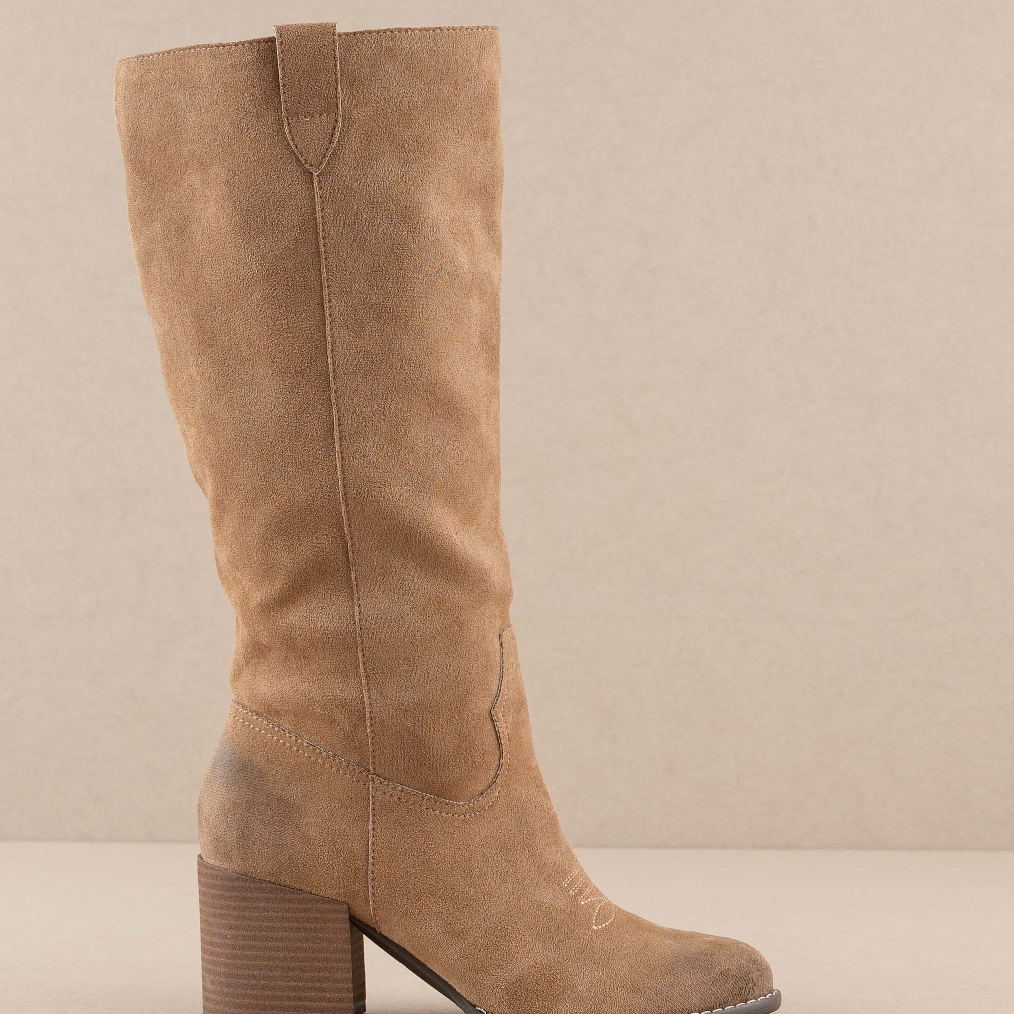 The Roxanne | Latte Knee High Western Bucket Boot