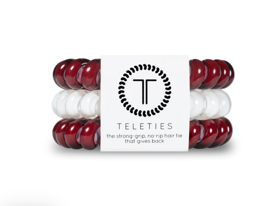Teleties Large Ponytail Holder - Maroon/White