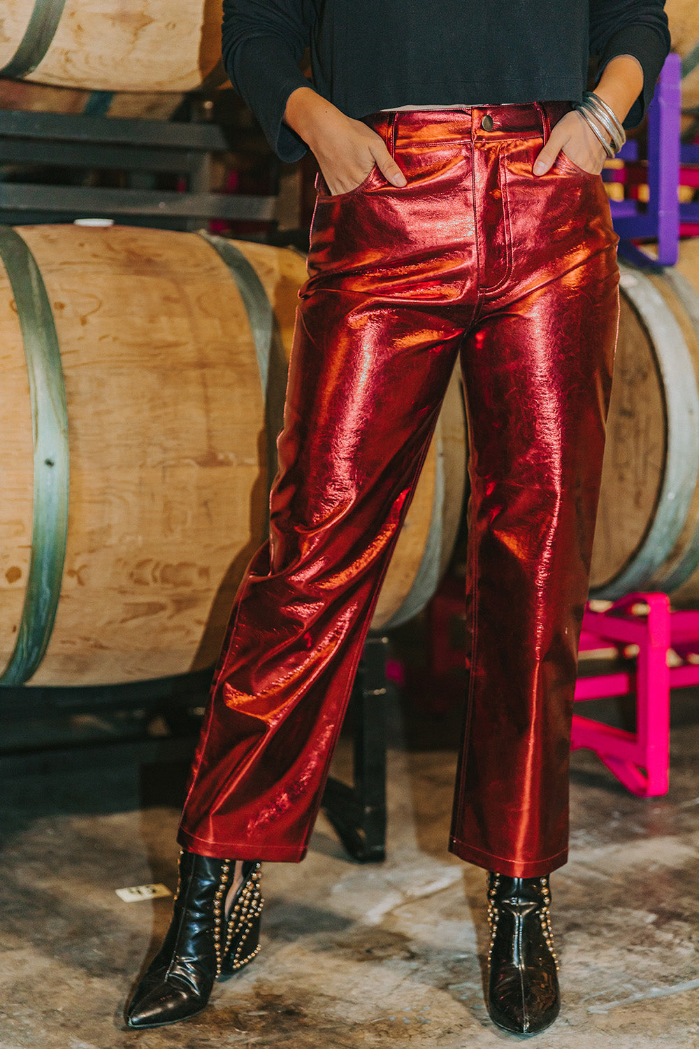 Travolta High-Rise Metallic Pants - Bronze