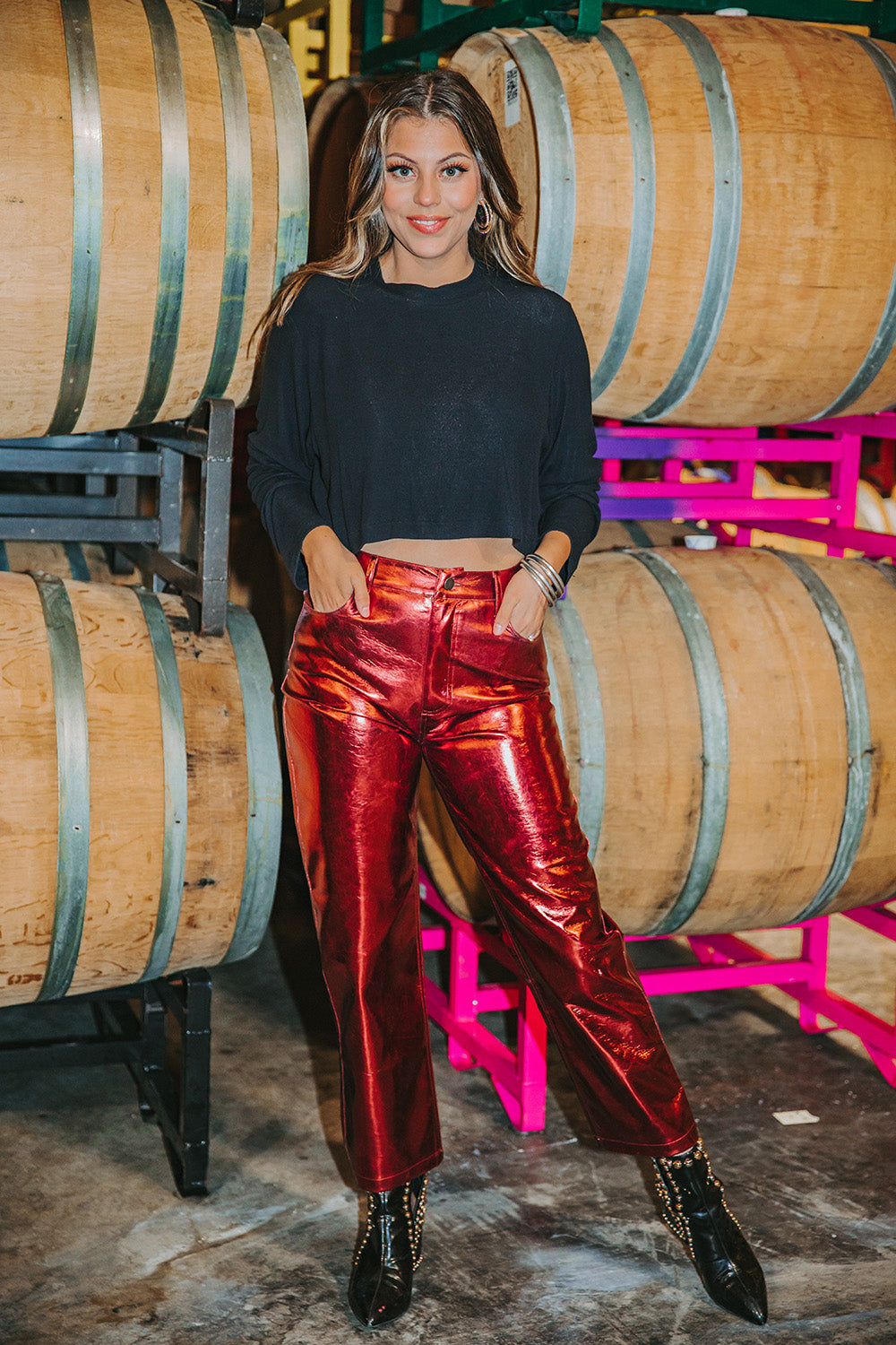 Travolta High-Rise Metallic Pants - Bronze
