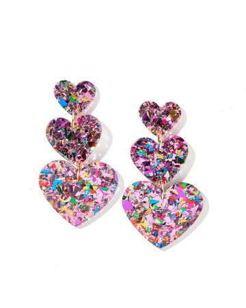 Penny Heart Drop Statement Earring - Pink Birthday Confetti