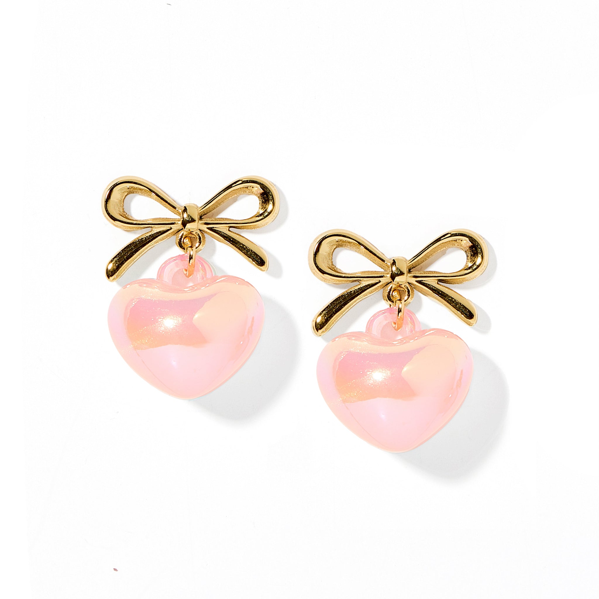 Ruthie Bow with Drop Heart Pearl Earring - Pink