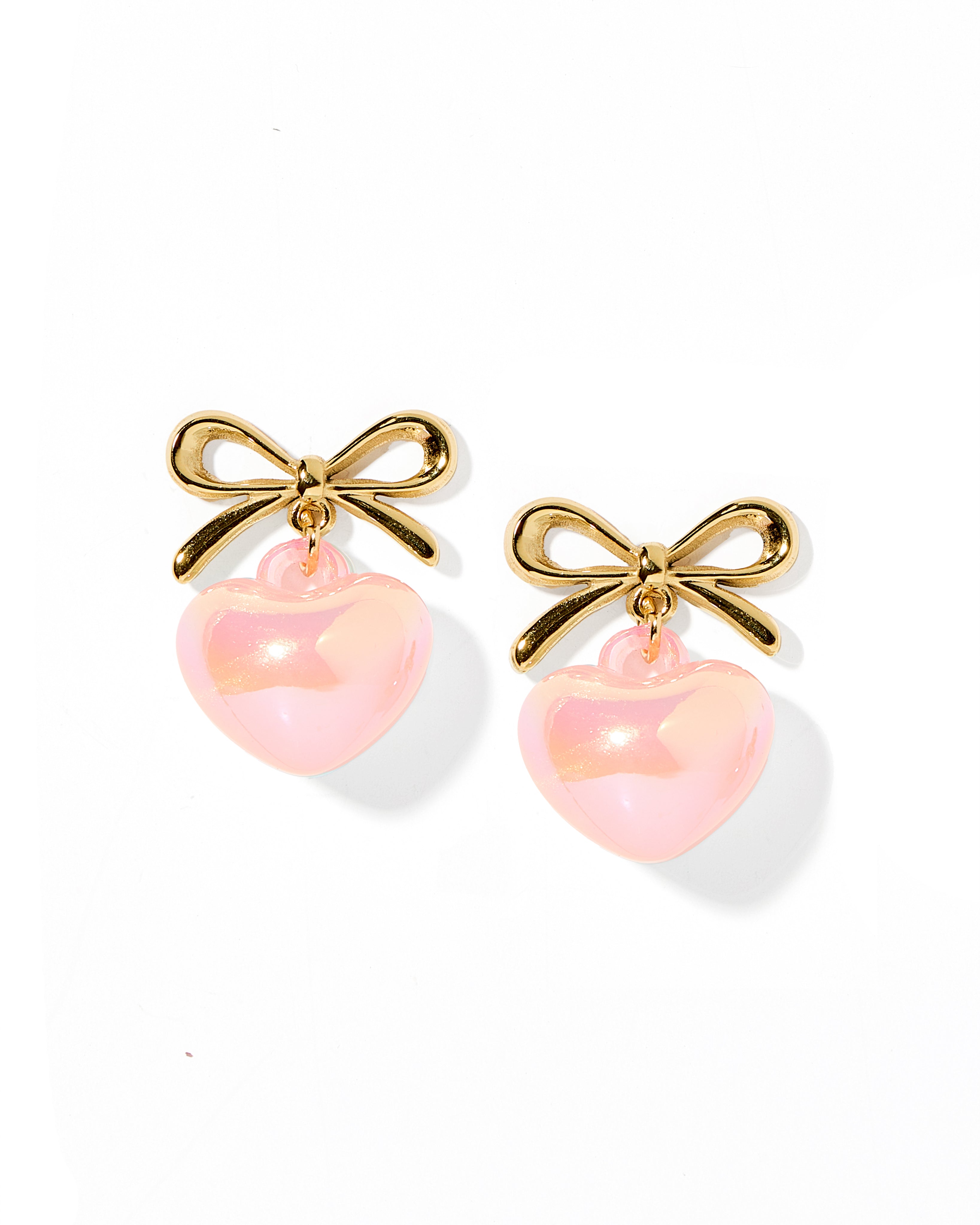 Ruthie Bow with Drop Heart Pearl Earring - Pink