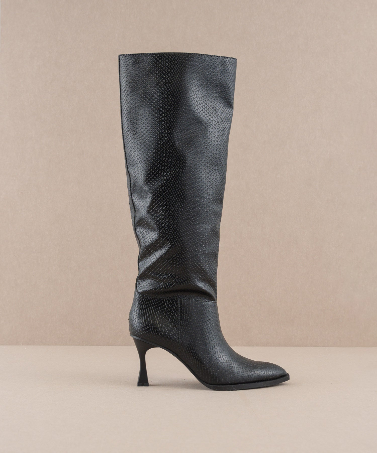 The Vanessa | Black Reptile Print Knee High Boot