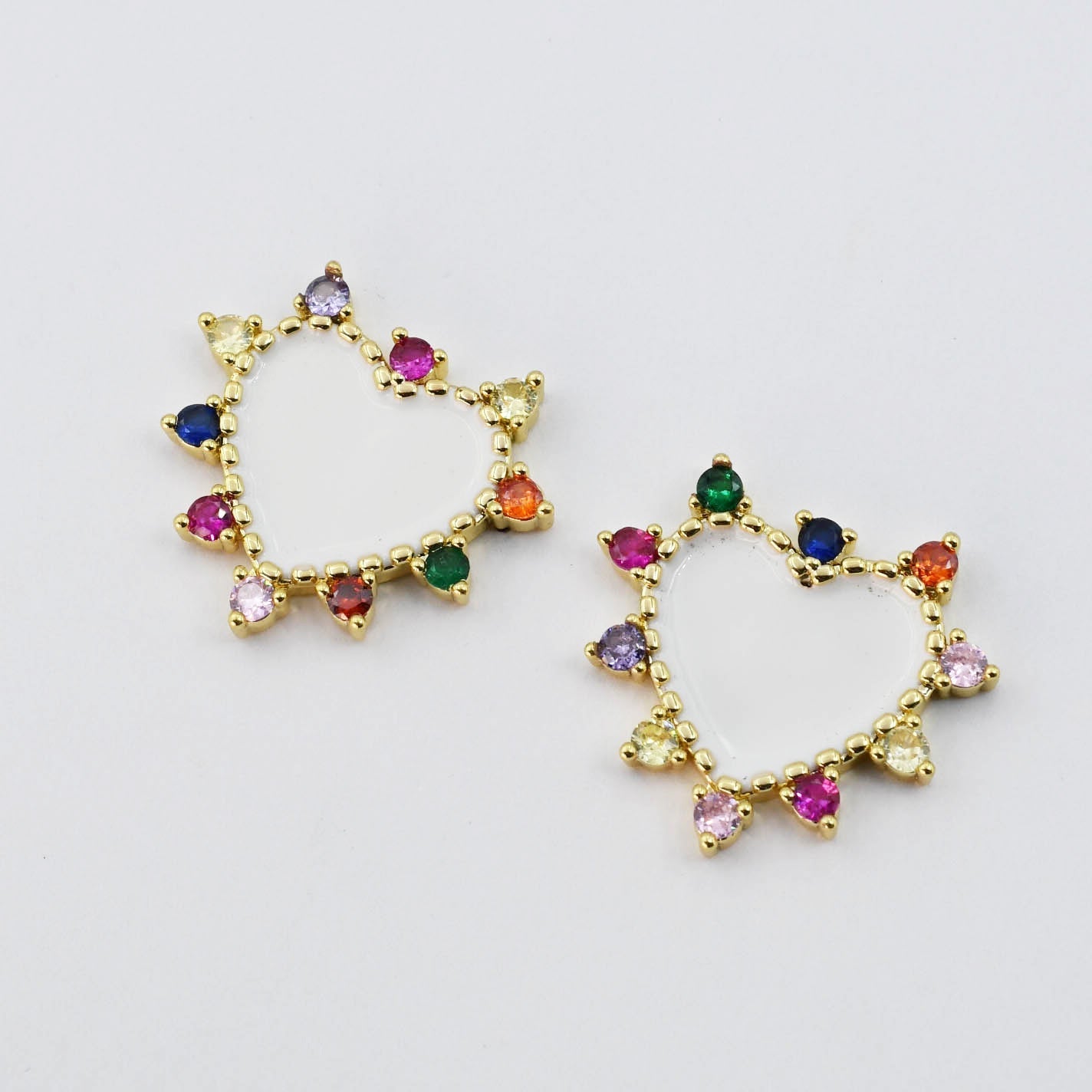 White Heart Multi Stone Enamel Earring