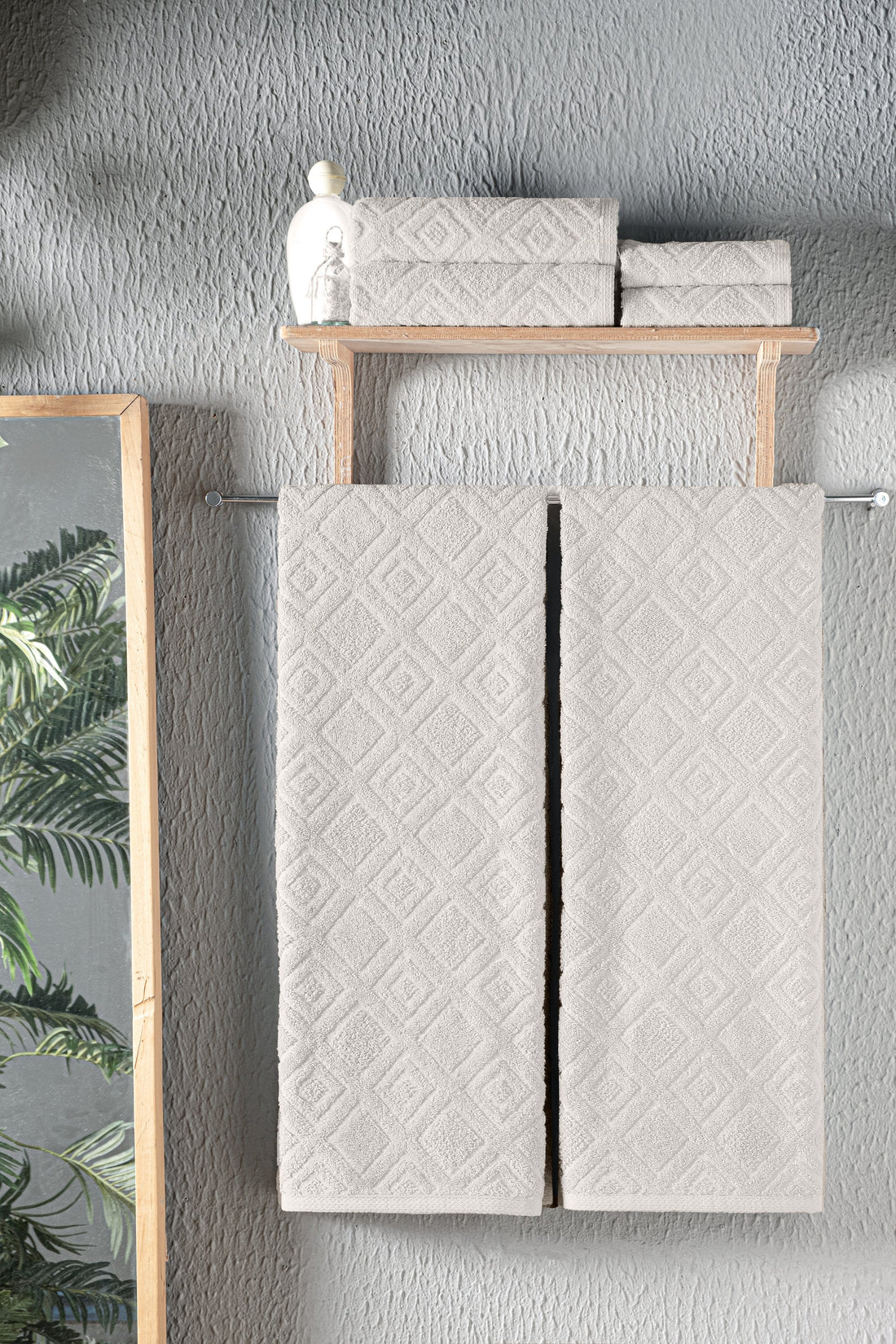 100% Turkish Cotton 6 Pieces Towel Set - Larue Jacquard Diamond Towel Collection Set of 6 - Includes 2 Bath Towels, 2 Hand Towels & 2 Washcloths