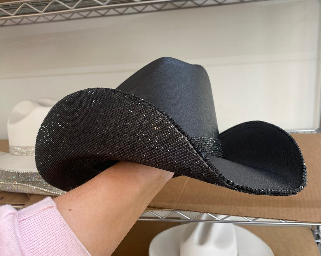 Blacked Out Square Style Rhinestone Cowgirl Hat- Underneath Only
